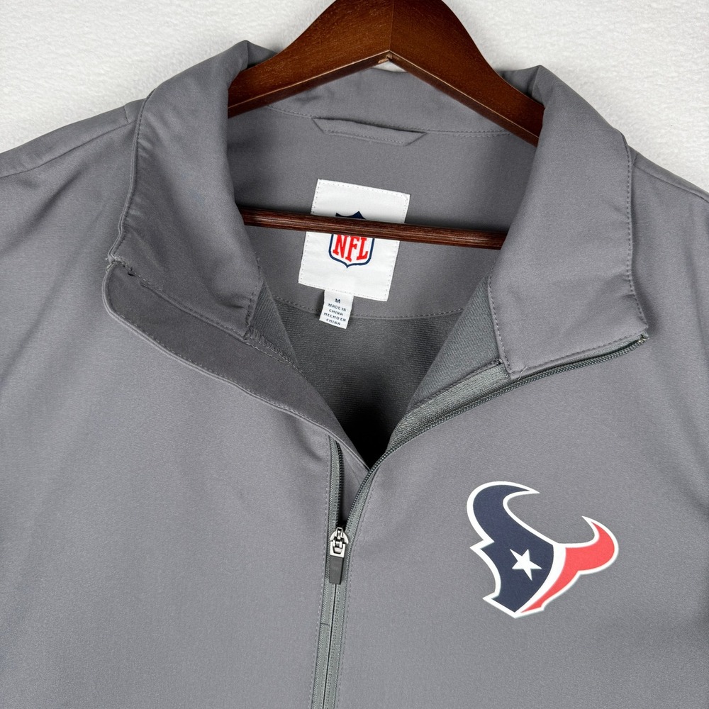 NFL Houston Texans Mens M Grey Full Zip Softshell Jacket Adjustable Cuffs